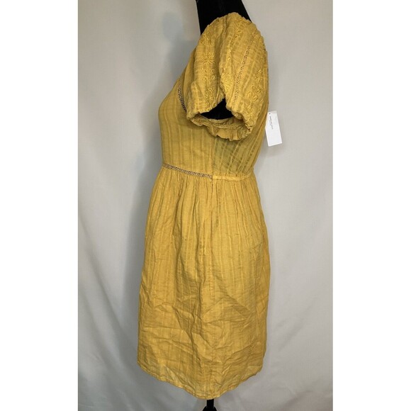 AMERICAN EAGLE AE Puff Sleeve Mustard Yellow Babydoll Mini Dress SIZE‎ XS NWT - Picture 4 of 13